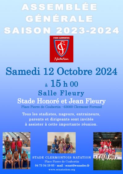 Assemblée générale samedi 12 octobre 2024 à 15h